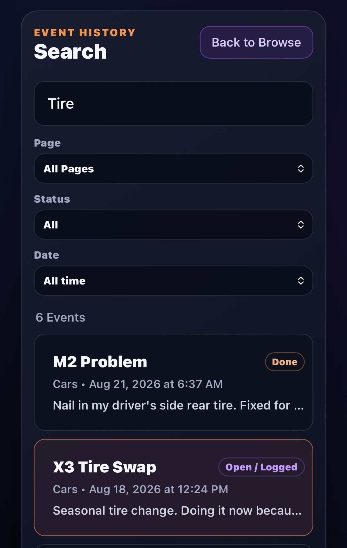 GrizzLog search and history